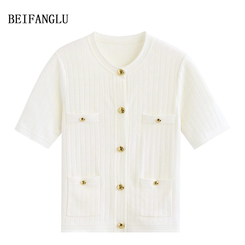 北方鹿【老钱风穿搭】M柜单小金扣精纺羊毛气质秋针织开衫女6185