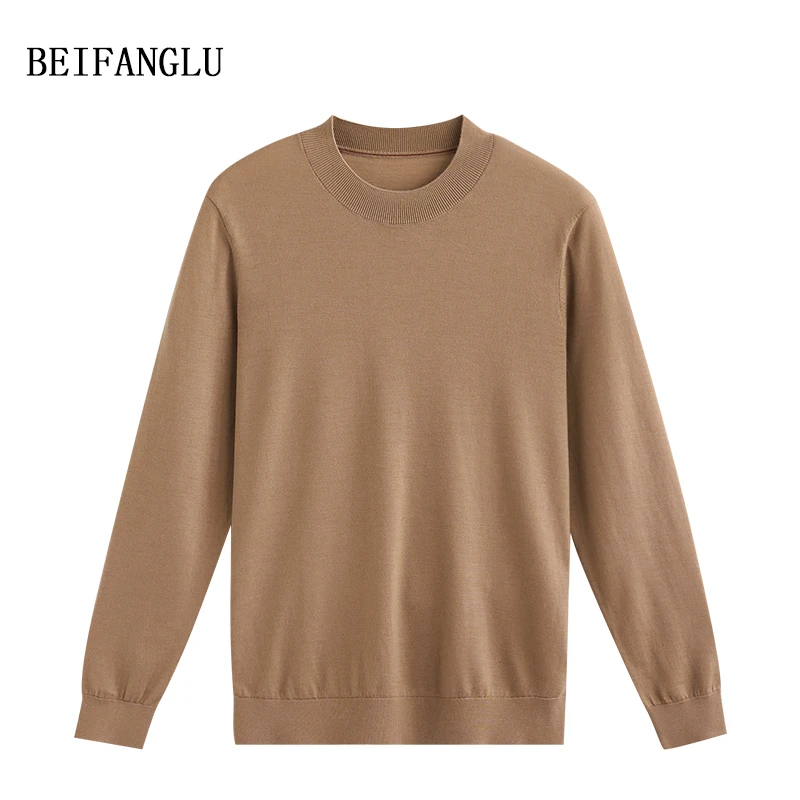 北方鹿 精纺细织羊毛/秋冬男士条纹圆领薄内搭亲肤针织羊毛衫5203