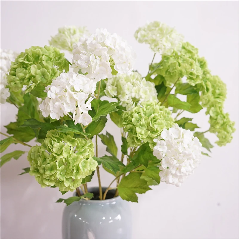 自然风仿真花手感保湿绣球单枝假花雪球花客厅餐桌装饰花艺婚庆花