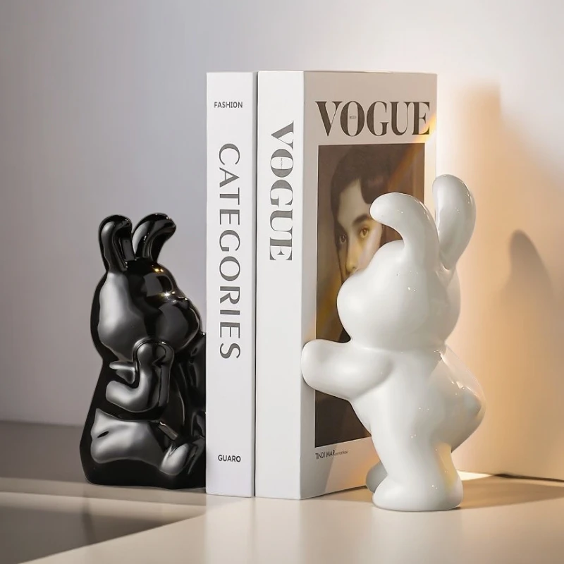 创意现代简约书挡可爱兔摆件玄关客厅酒柜电视柜办公室轻奢装饰品