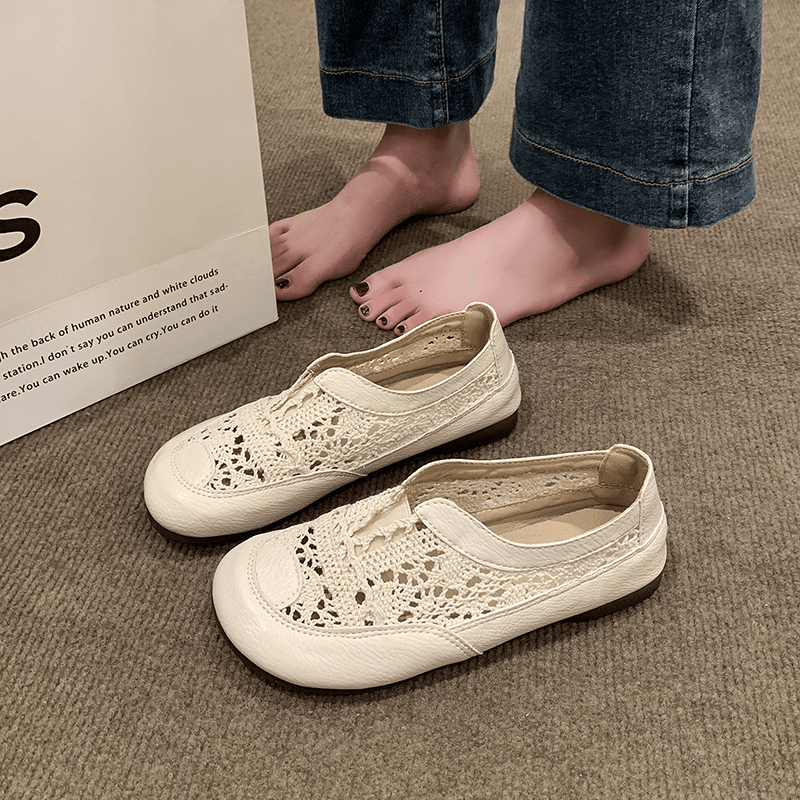 单鞋夏季透气软底镂空平底网面渔夫鞋