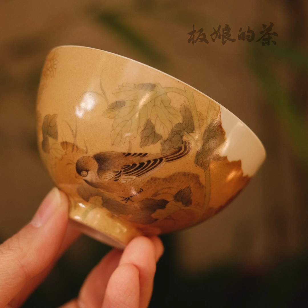 板娘的茶 雅圣宋风残卷【菊花小鸟图】高温瓷主人杯100ml ys160复古