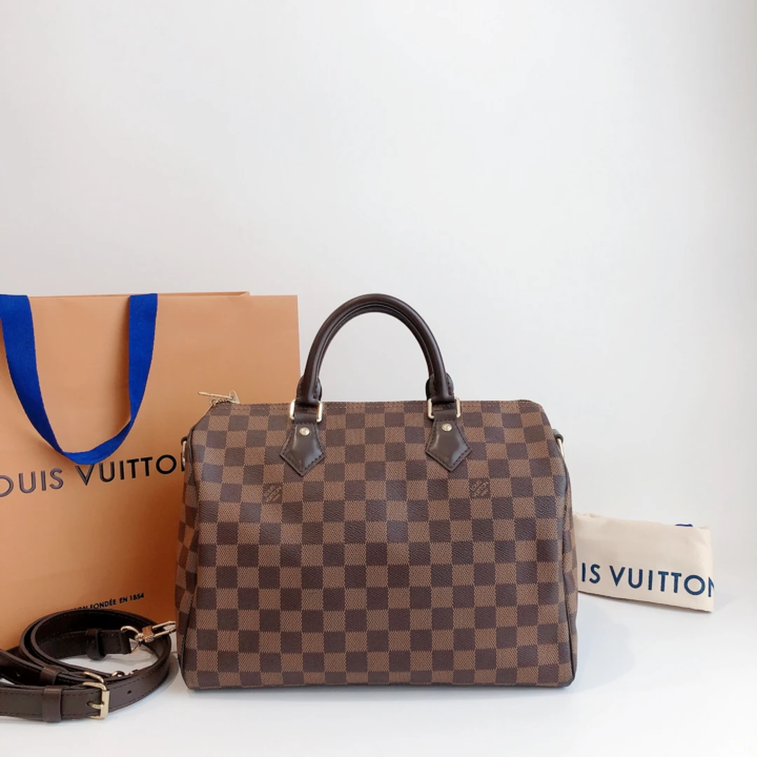 95新 奢之星 LV/路易威登 棕棋盘格SPEEDY 30手提单肩包 波士顿30