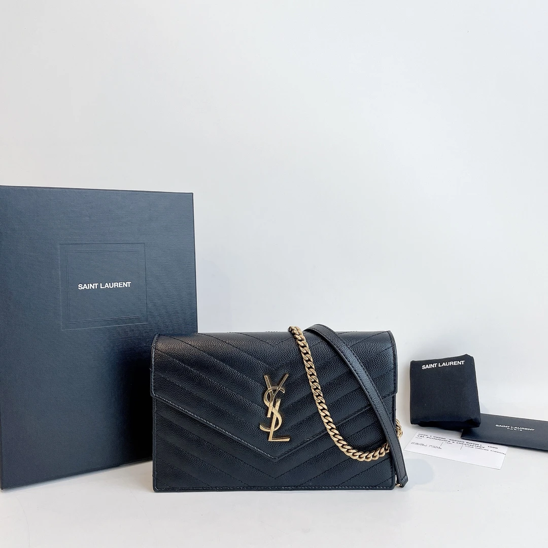 99新 YSL/圣罗兰 黑金鱼子酱小号信封包19单肩包 新扣