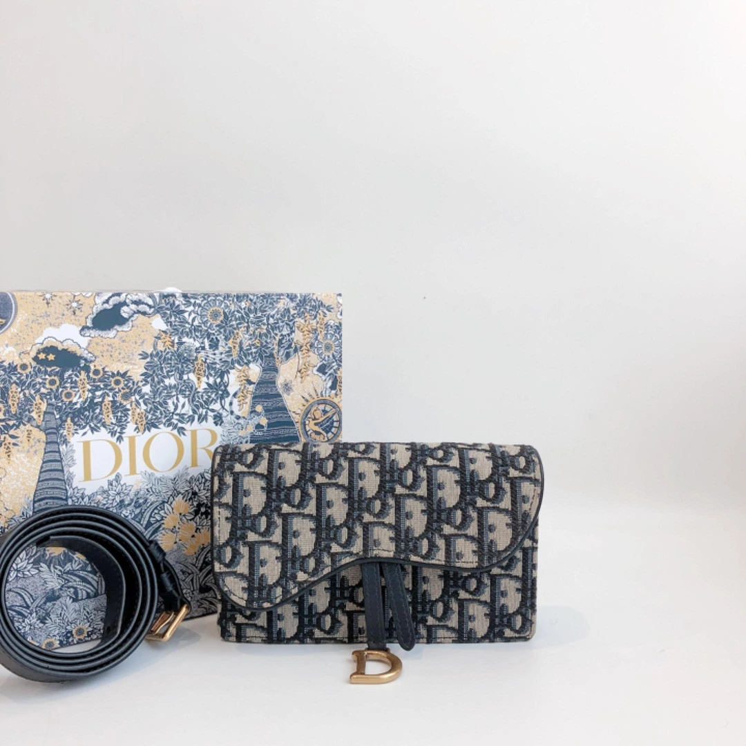 95新 DIOR/迪奥 蓝色老花 Oblique马鞍腰包