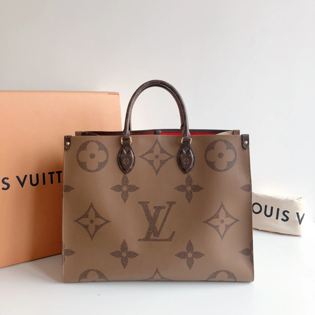 99新 奢之星 LV/路易威登 老花大号Onthego黑肩带单肩包芯片款