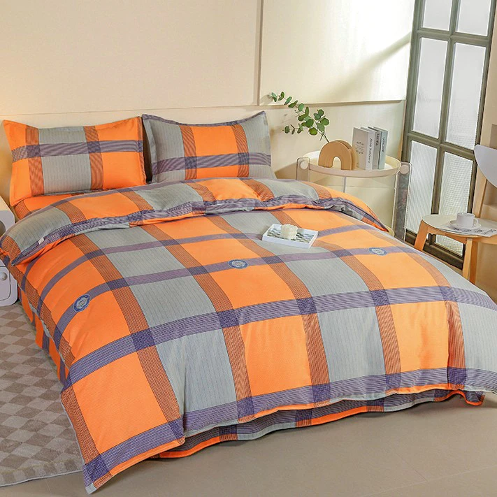 橙色格子 单人被套（150*200cm）