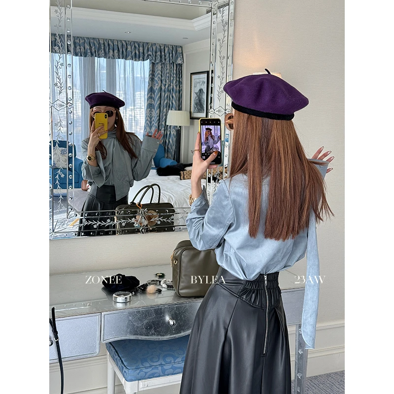 ZONEE 画报紫色贝雷帽