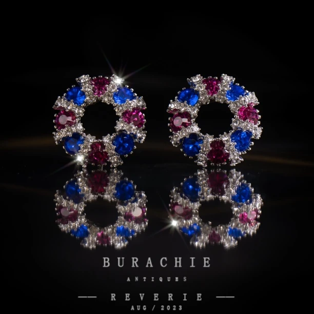 铜合金仿水晶耳饰 【4496】 法绝美  蓝红色斯波拉