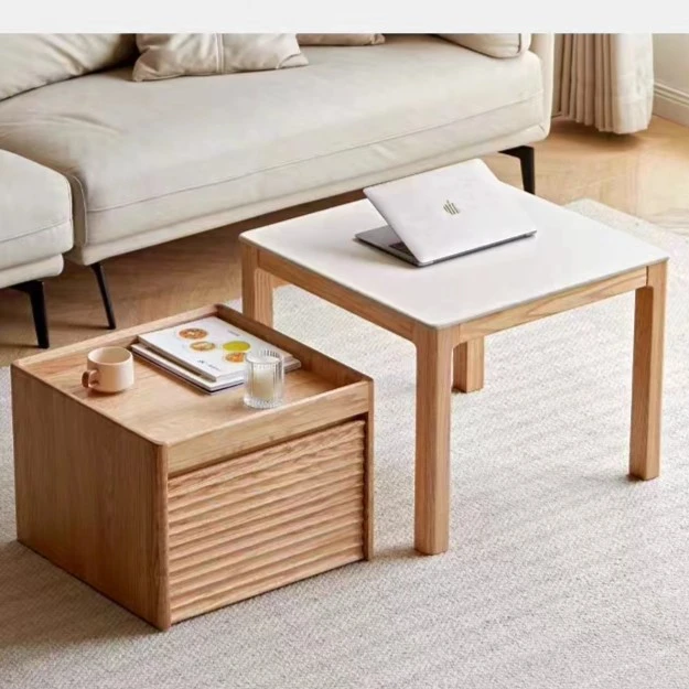 实木茶几现代简约小户型客厅茶桌橡木可移动组合岩板茶台