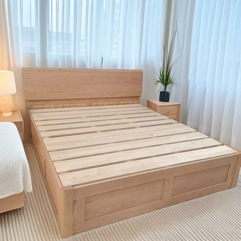 全实木床箱体床现代简约小户型卧室北美红橡木双人床储物高箱床