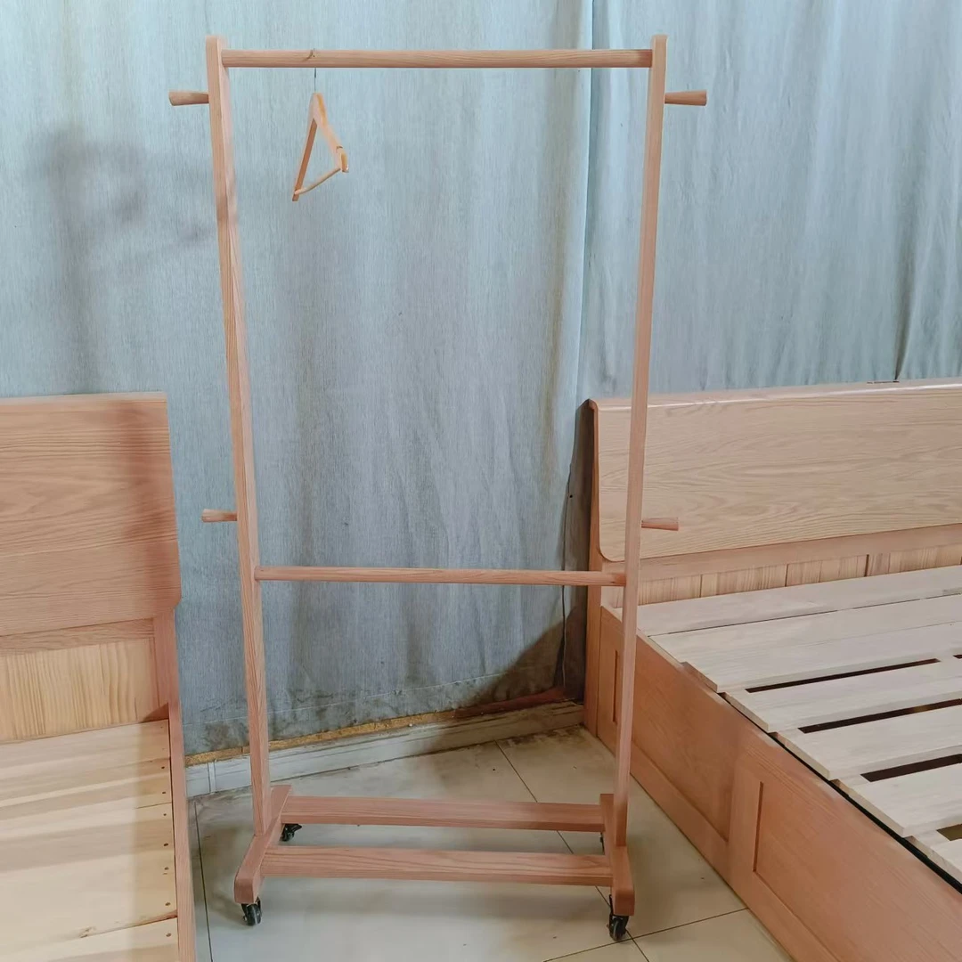 北美红橡木简易衣帽架家用多功能落地客厅立式移动衣服架