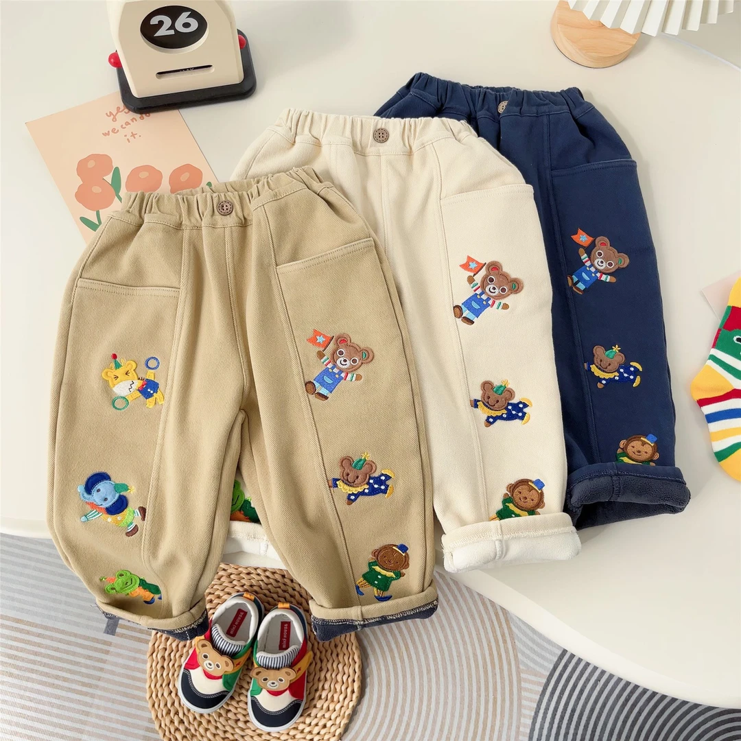 秋冬加厚马戏团儿童绒裤2024秋冬新款miki刺绣长裤小孩休闲裤5088