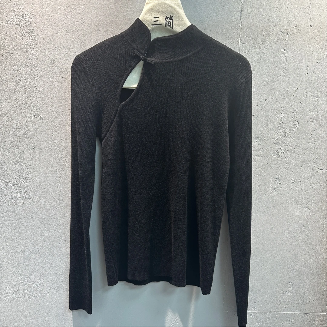 【三简轻奢】2023秋冬款新中式旗袍立领盘扣国风针织衫