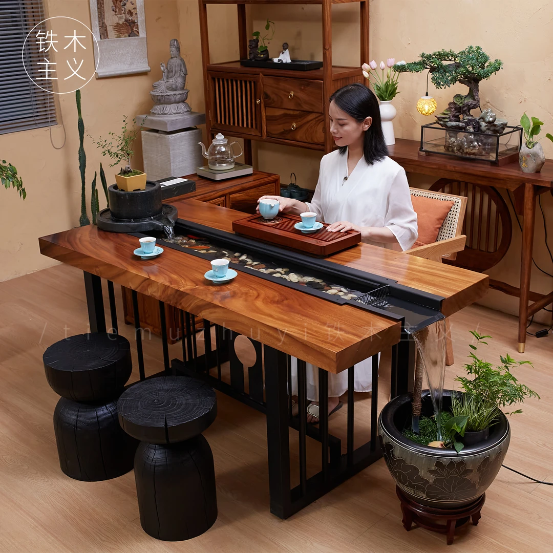 高档新中式创意实木休闲茶桌仿古茶桌椅组合禅观功夫泡茶桌茶几