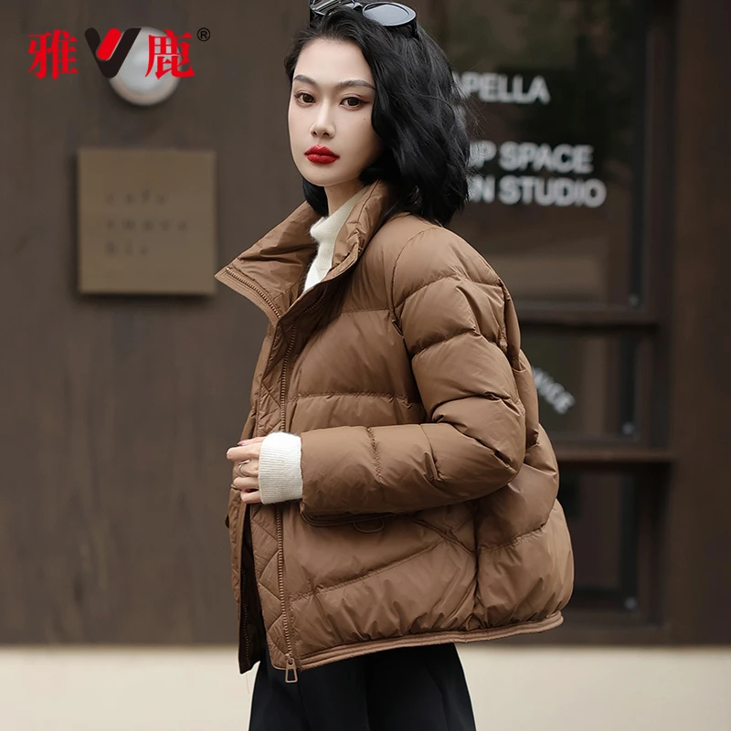 V/雅鹿YLH01Z16900 羽绒服女短款立领新款冬装加厚时尚面包服外套