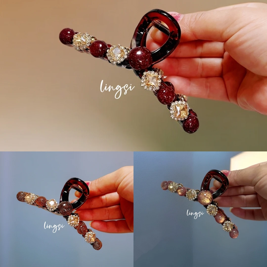 L1091韩版水钻珠珠抓夹后脑勺发量多鲨鱼夹子高级感发夹头饰发卡