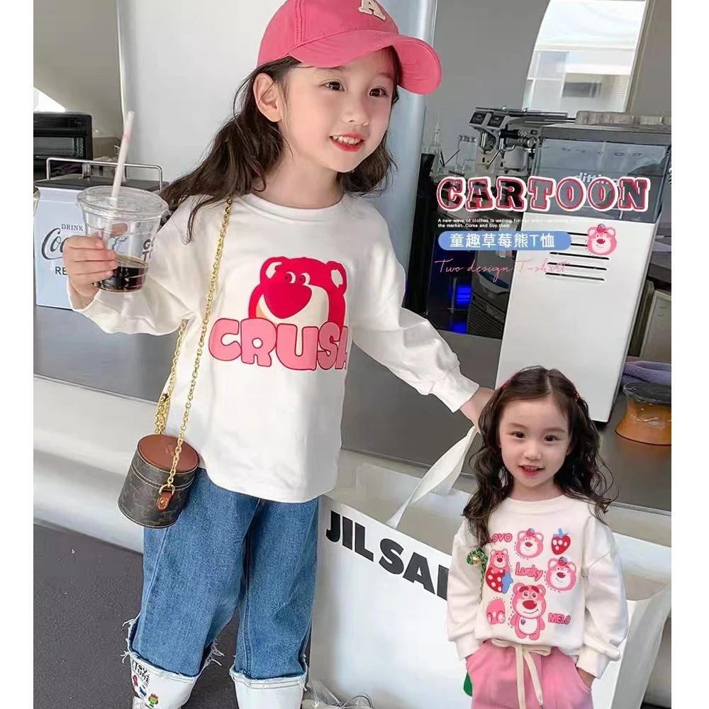 CC550女童长袖T恤2024新款儿童春装卡通白色宽松上衣洋气春秋小童