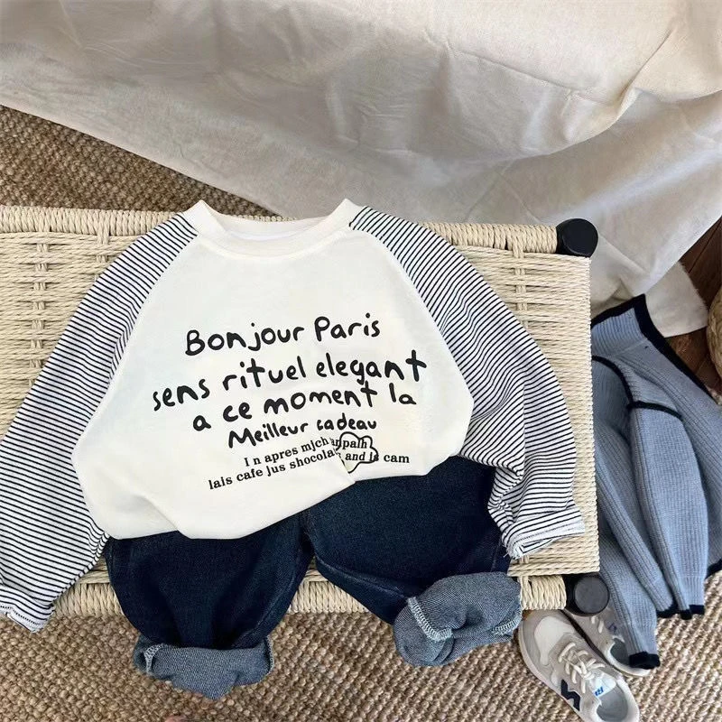 2024春秋新款潮男女宝宝儿童韩版百搭休闲插肩袖小童打底衫ol长袖