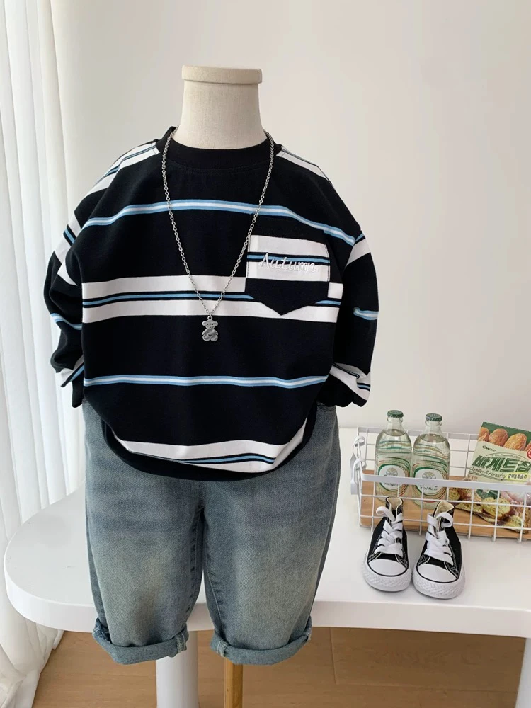 宝宝条纹T恤秋装2025新款韩版儿童内搭圆领打底衫中小童长袖百搭t