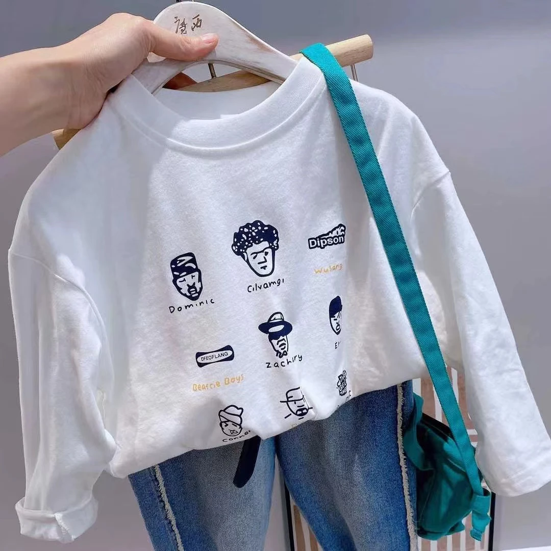 男女童棉长袖打底衫洋气T恤白色韩版新款休闲儿童宽松百搭上衣