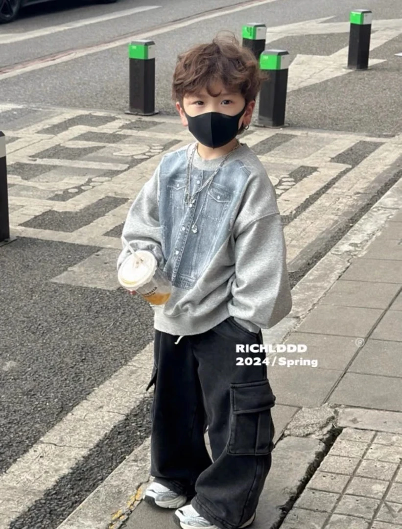 痞帅男童卫衣春装儿童洋气潮流美式圆领套头衫宝宝春季新款上衣酷