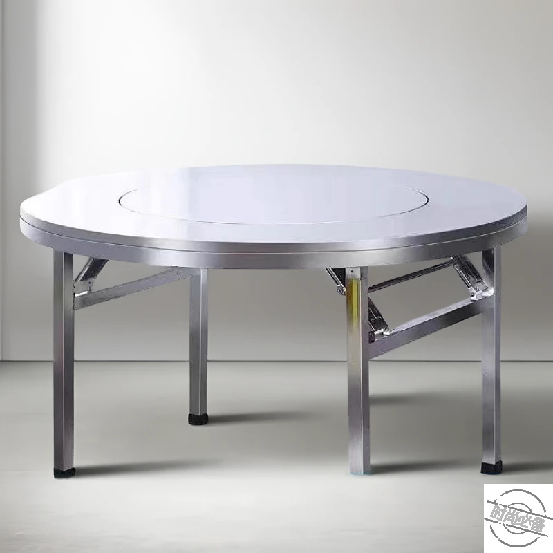 不锈钢折叠圆桌转盘餐桌户外烧烤桌加厚排档用酒席桌时尚折叠餐桌