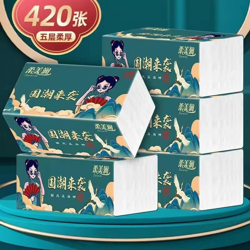 柔美澜加大加厚420g国潮家用餐巾纸母婴面巾抽纸国风家庭纸巾