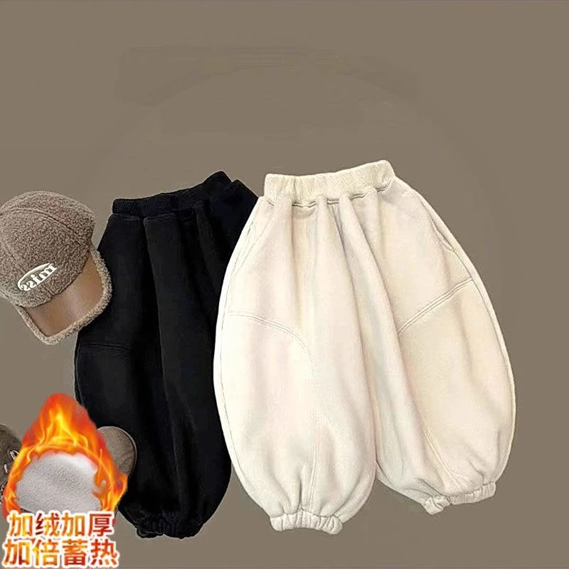 灯笼裤2023冬款男女童百搭韩版宝宝复古韩系灯加绒束脚哈伦卫裤潮