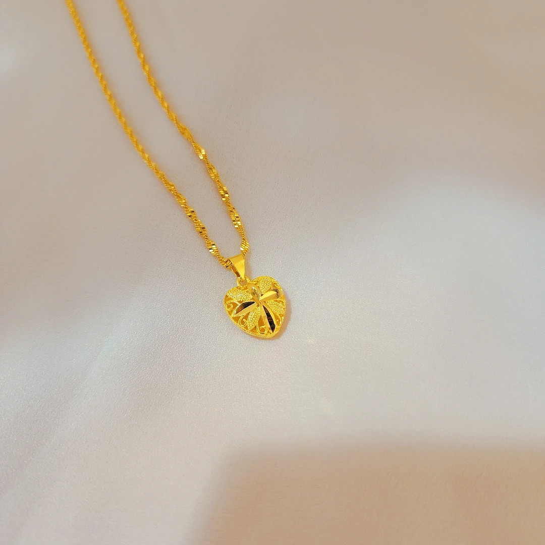 铜合金项链 时尚百搭双面桃心锁骨链