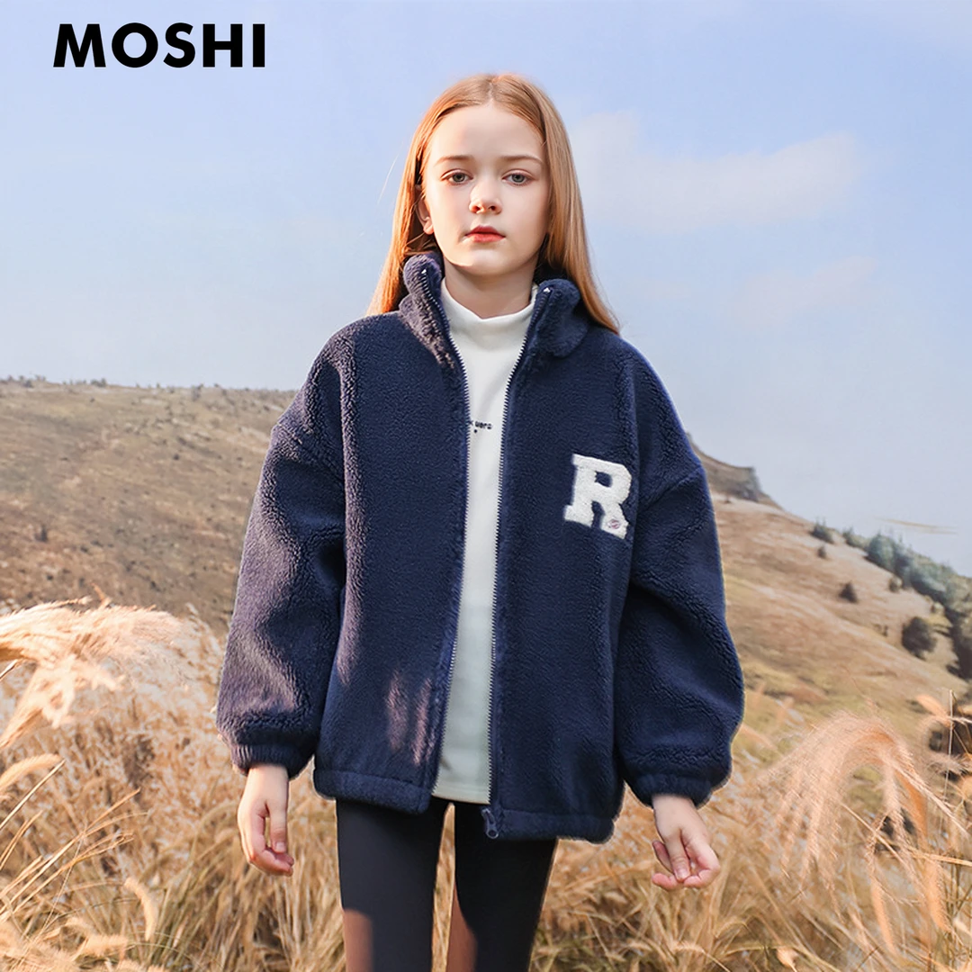 奥粒绒女童冬季加绒外套中大童保暖校服神器儿童加厚仿羊羔毛大衣