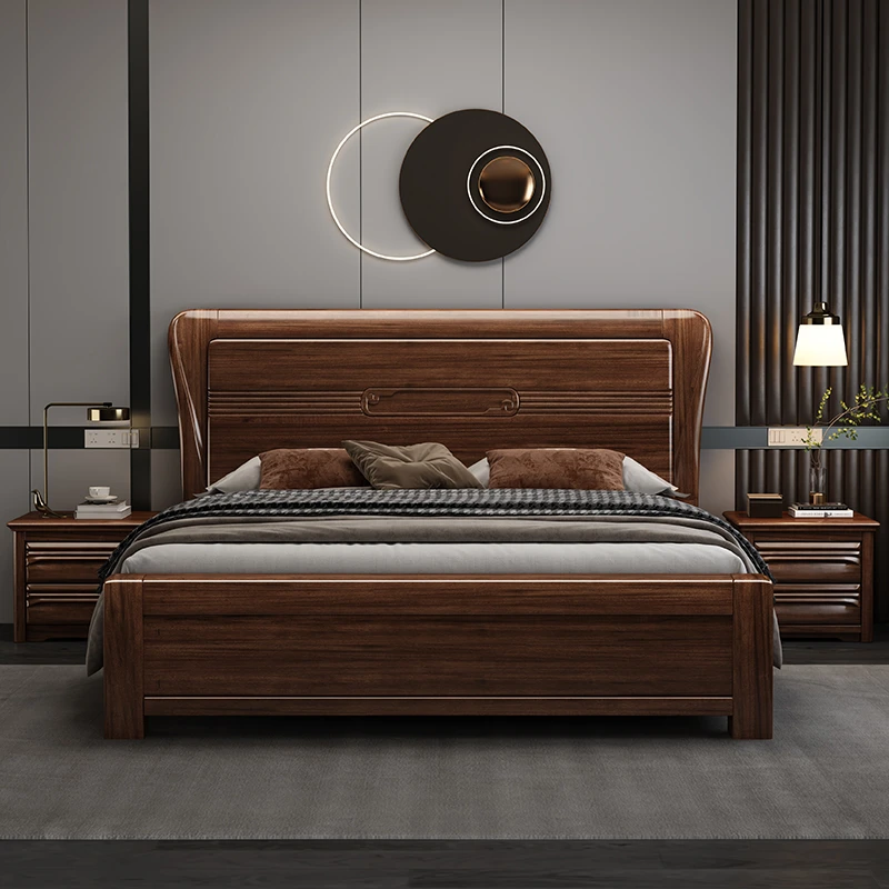 胡桃木实木床1.8*2米双人大床简约现代1.5米框架卧室实木家具