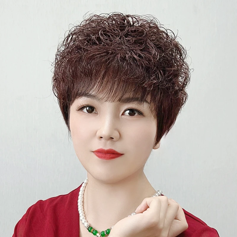 【四季可佩戴】假发女短发中老年妈妈全真发真人发丝超轻透气全头套
