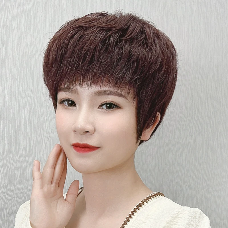 假发真发全真人发假发女全头套短发假发套真发头套全真自然中老年