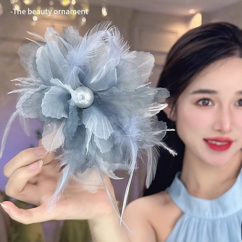 羽毛大抓夹新款女超仙后脑勺显发量盘发鲨鱼夹后脑勺发卡网红头饰
