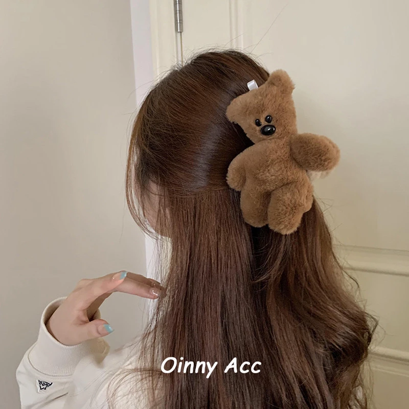 憨豆秋冬款小熊新款可爱发夹毛绒抓夹发卡后脑勺玩偶鲨鱼头饰夹子