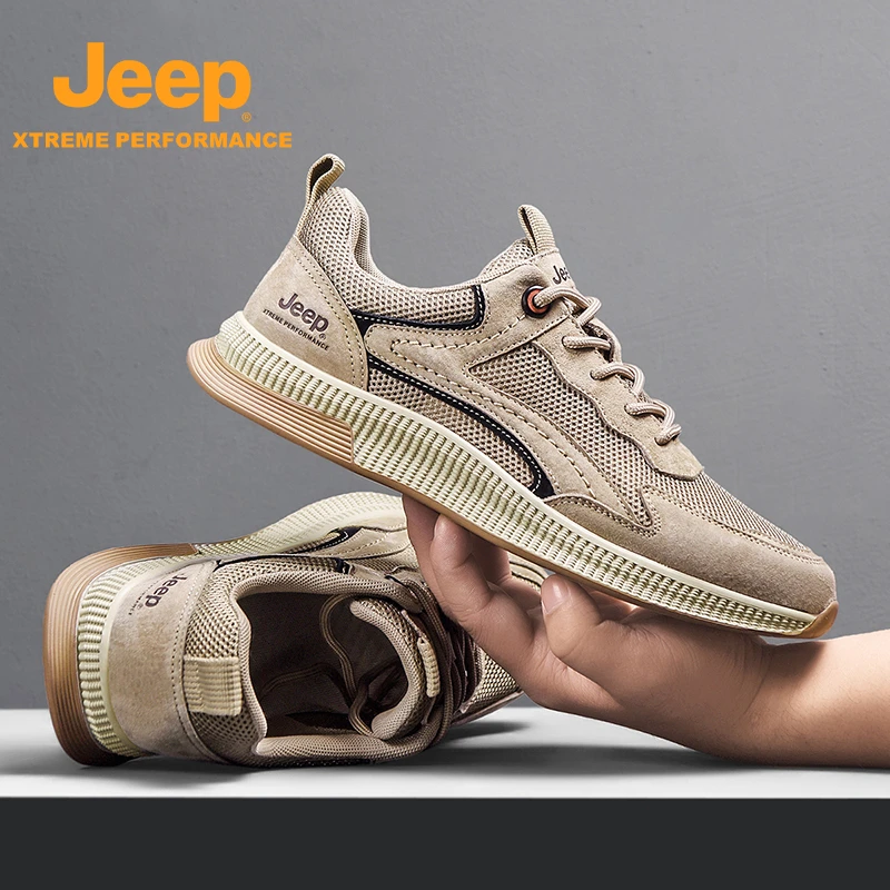 Jeep吉普户外登山徒步休闲旅游运动鞋男春季网面透气低帮跑步男鞋