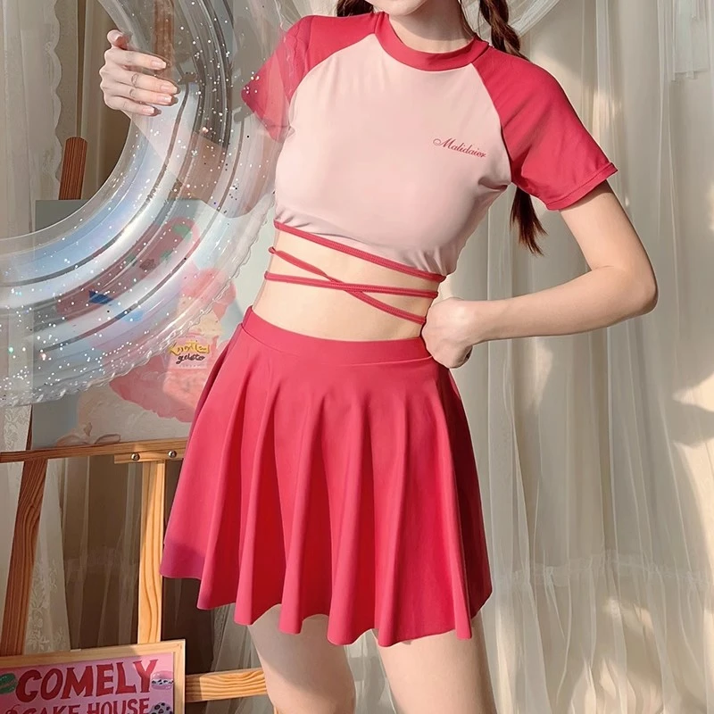 泳衣女裙式分体保守高腰遮肚显瘦韩版ins风小胸聚拢少女温泉泳装