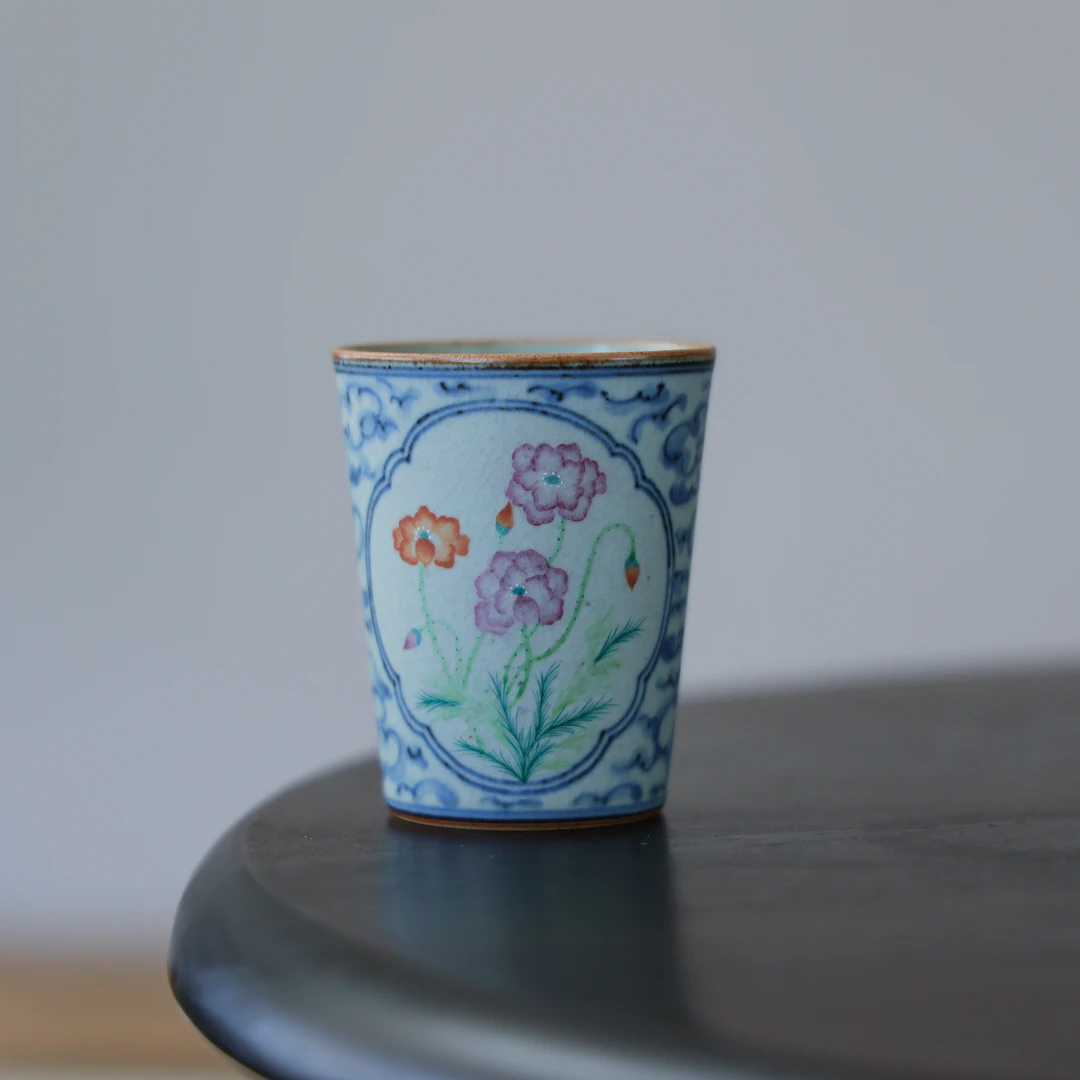 【朴云堂】祥云斗彩虞美人可乐杯 PY251 满容120ml  中式纯手工手绘