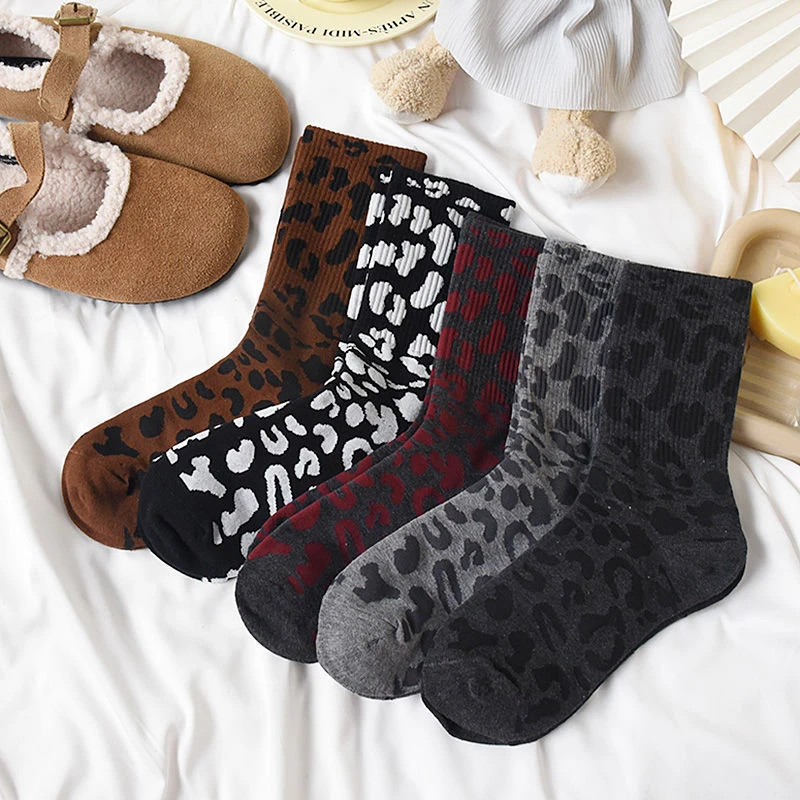 豹纹袜子女秋冬高腰ins堆堆袜网红韩版中长款时尚复古网红外穿潮