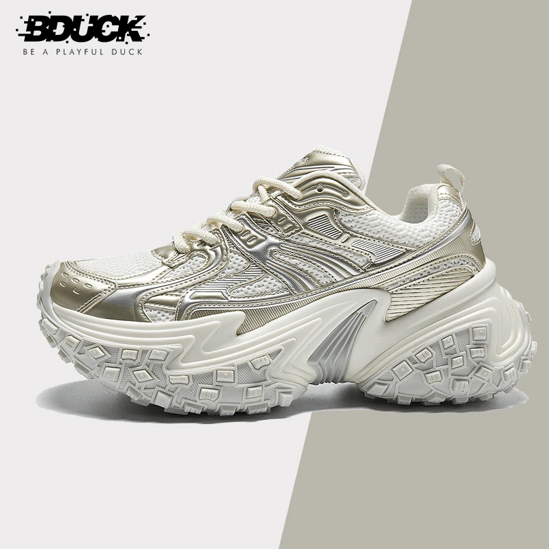 B.Duck/小黄鸭2024秋季休闲时尚老爹鞋女 厚底增高防滑耐磨轮胎底