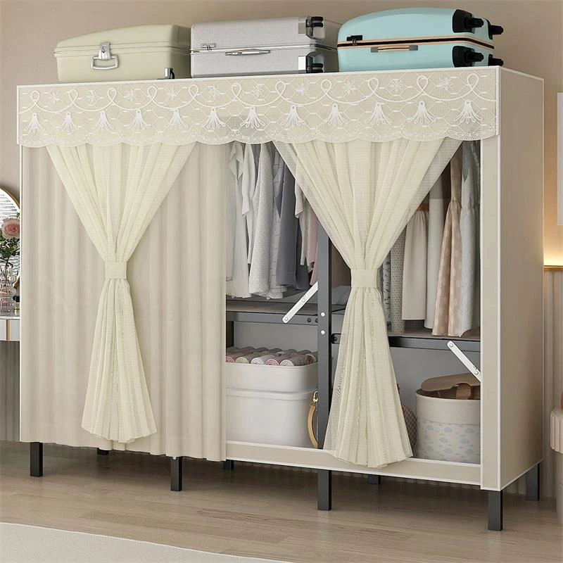 衣柜家用卧室简易布衣柜出租房用免安装折叠钢架加厚加粗挂衣橱