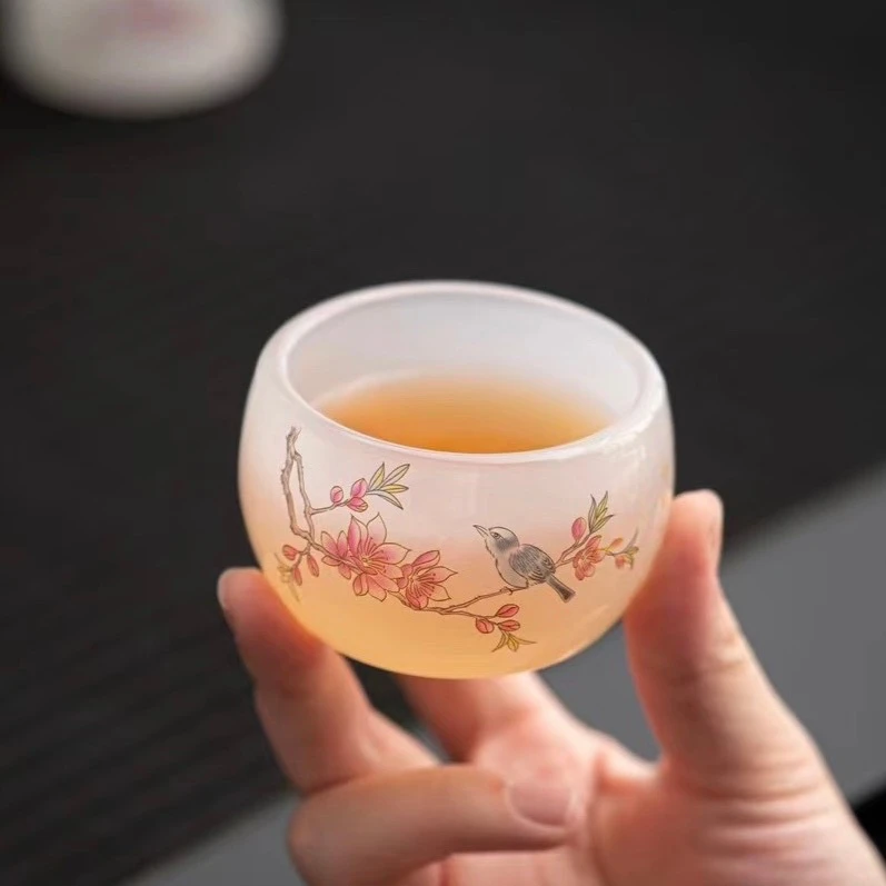 喜上眉梢冰种琉璃茶杯主人杯
