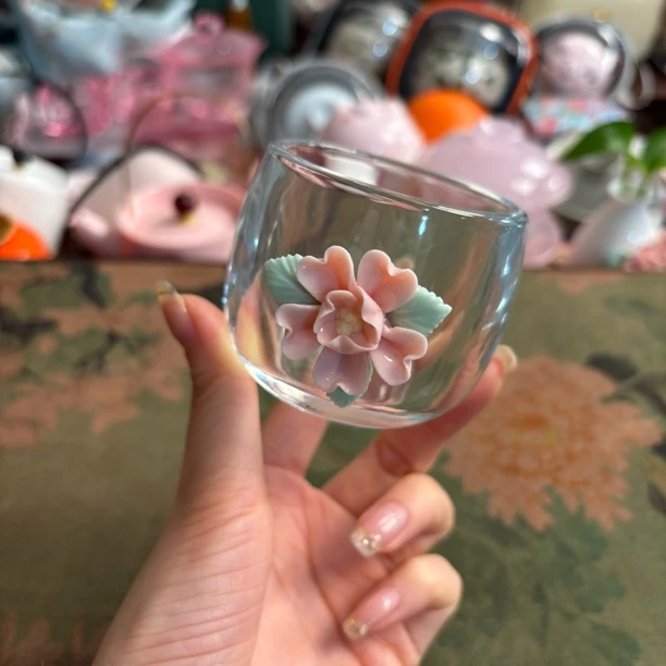 【直播专享】水晶玻璃陶瓷捏花主人杯茶杯