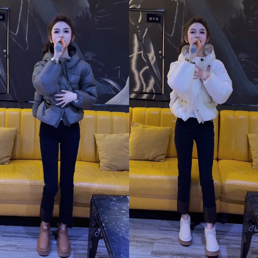 新款泡芙蓬松连帽羽绒服冬季短款面包服外套