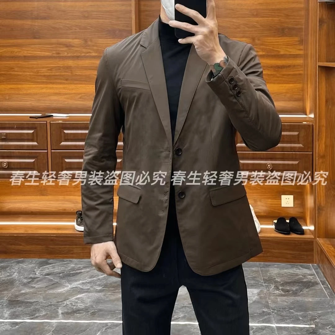 2024秋冬新款商务休闲轻奢百搭净版男士轻薄薄款棉西服外套DJ2015