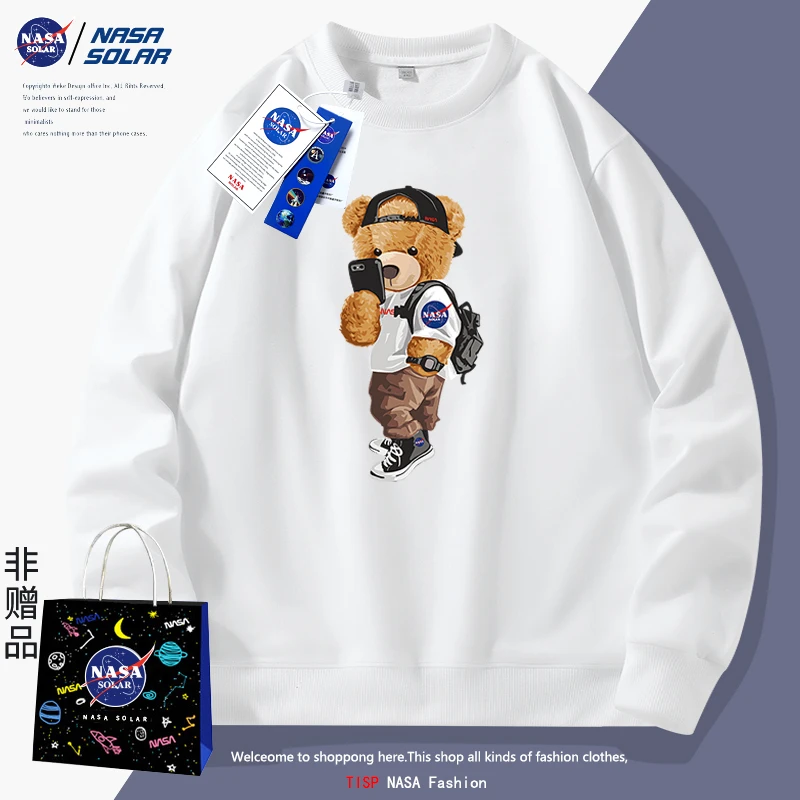 NASA圆领卫衣男春秋季休闲运动长袖t恤女宽松薄款上衣套头打底衫