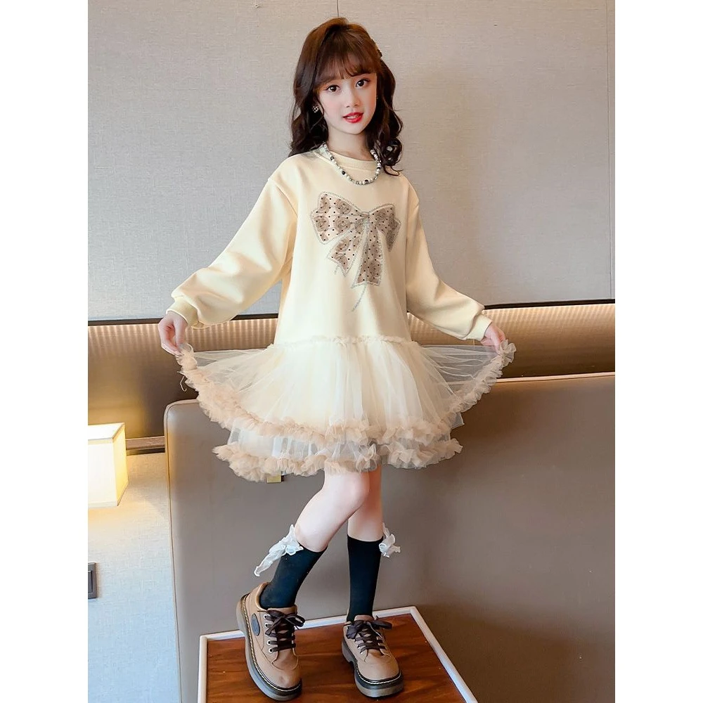 女童连衣裙秋冬款加绒2023新款儿童洋气卫衣裙秋季女大童公主长袖