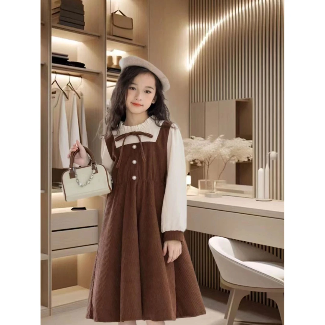 女童冬季裙子加绒连衣裙2023秋冬甜美学生装公主裙大童裙子显瘦