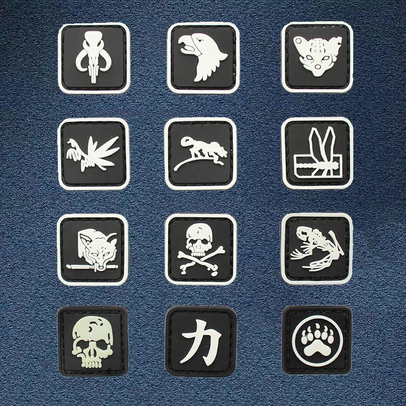 生化骷髅头熊爪夜光魔术贴PVC软胶迷你小章魔术贴臂章衣服徽章